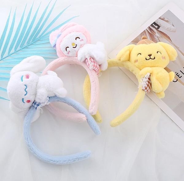 Bastões de cabelo fofos estilo Kuromi INS feitos à mão de pelúcia Melody Cinnamoroll Design para lavar rosto menina acessórios infantis