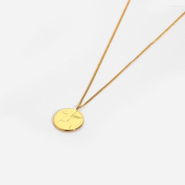 Colares com Pingente Ins Fashion Banhado a Ouro 18K Aço Inoxidável Abstrato Rosto Redondo Para Mulheres Meninas Jóias À Prova D' Água Presente