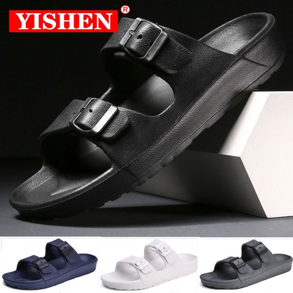 YISHEN Sandalen für Herren, Hausschuhe mit doppelter Schnalle, EVA-Sandalen, Strandpantoffeln, Sommer-Freizeitschuhe, flache Unisex-Gelee-Schuhe