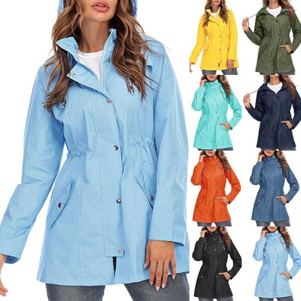 Kadın Ceketleri Kadınlar İçin Yüksek Kale Ceket Açık su geçirmez kapüşonlu yağmur rüzgar kırıcı yağmurluk dış giyim