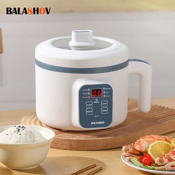 Doppie caldaie 1.7L Mini Multi Cooker Fornello elettrico antiaderente con vapore Singolo Fornello di riso a doppio strato Pentola elettrica Fornello di riso intelligente 230605