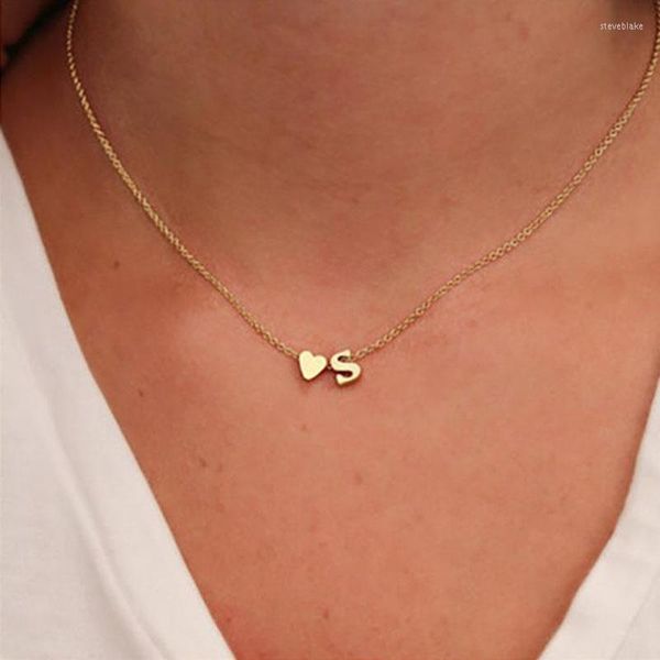 Collane con ciondolo 2 stile moda piccolo cuore delicato collana iniziale oro argento colore lettera nome girocollo per regalo di gioielli da donna