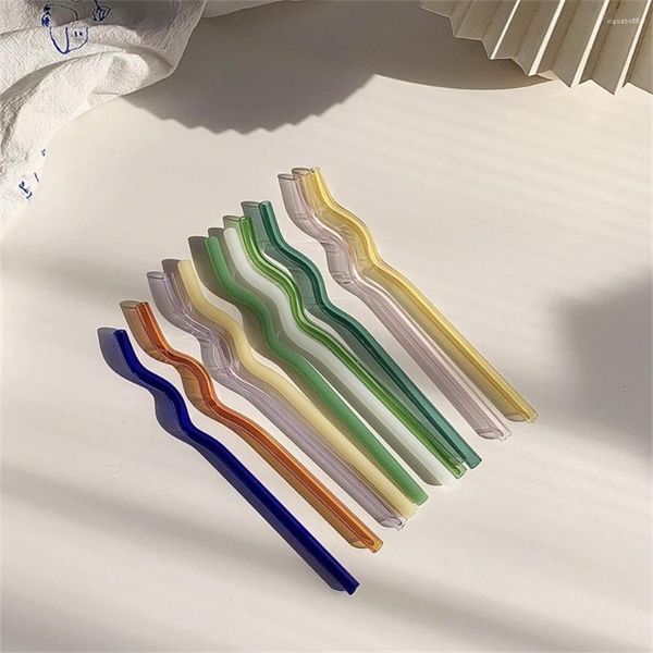 Canudos Pipeta de Vidro Criativa Grande Forma de Onda Alto Borosilicato Resistente ao Calor Forma Curva de Três Vias Utensílios de Mesa Bebida Láctea