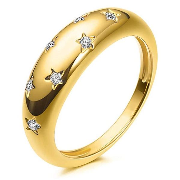 Anéis de banda clássico cor de ouro vintage zircão estrela design anel junta dedo midi para festa feminina presentes de aniversário drop delive dhxsk