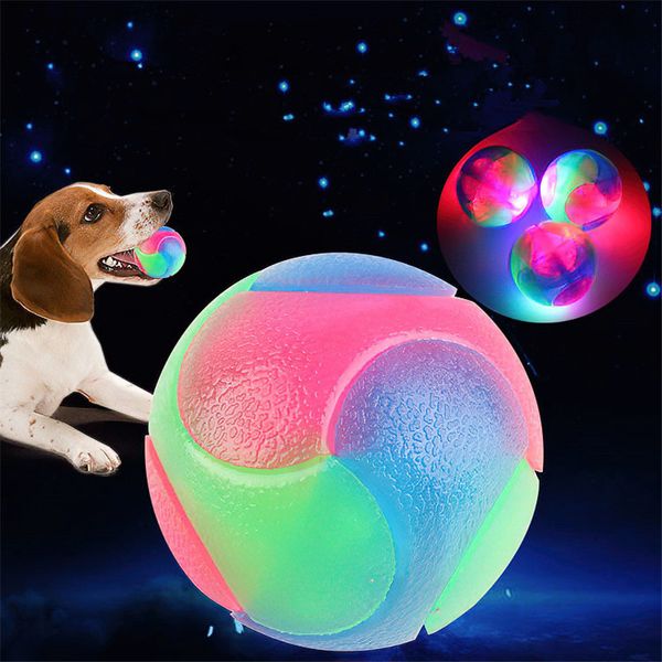 Palla incandescente attivata dal rimbalzo Giocattolo per cani LED Palline per cani Palla elastica lampeggiante Palla molare Pet Color Light Ball Giocattoli interattivi per