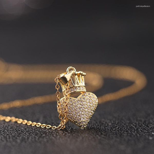 Collane con ciondolo Collana con corona a cuore a bolle per donna CZ Zirconia Princess Hearted Gioielli placcati in oro Amore regalo di compleanno