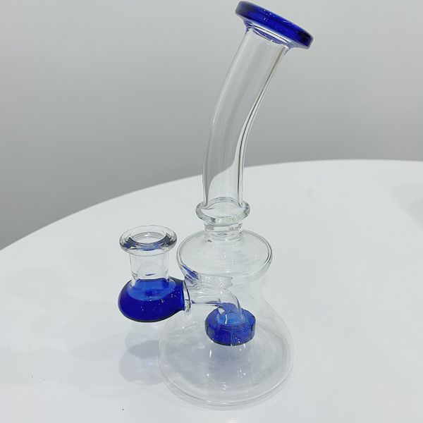 Mini bongo de vidro de 6,3 polegadas, percolador difuso de qualidade, filtro de cachimbo de água pequeno, borbulhador de narguilé azul com tigela macho de 14 mm