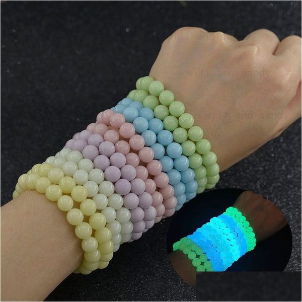 Perlen im Dunkeln leuchtende Stein-Strang-Armbänder MTI Farbe Fluoreszierendes Armband für Frauen Männer Modeschmuck Drop Lieferung Dhdea