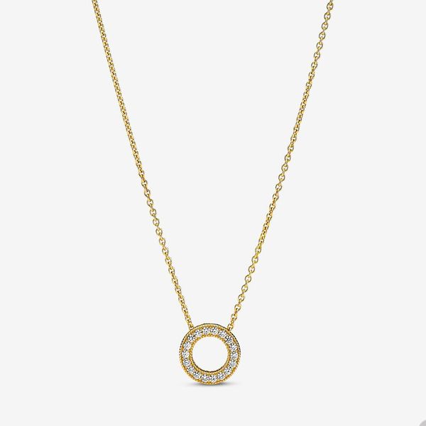 Colar Collier Círculo Dourado Espumante para Pandora Coração Colares de Casamento designer Jóias Para Mulheres Colar de Amor de Diamante de Cristal com Caixa Original atacado