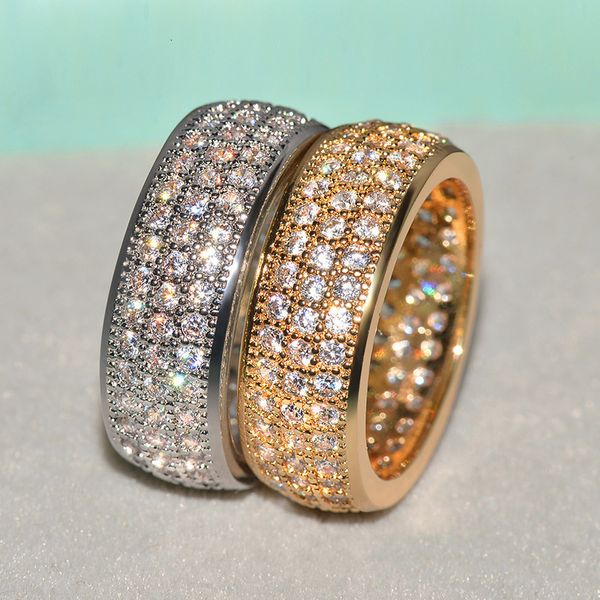 Anel Solitário Bling Cor Dourada Cor Prata Bling CZ Anéis De Pedra Para Homem Hip Hop Jóias Moda Casamento Anel De Noivado Presente 230605