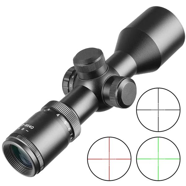 Telescópio óptico tático 3-9x40 compacto Mildot/telêmetro retículo vermelho e verde luminescente caça riflescopes espelho de bolso cruzado