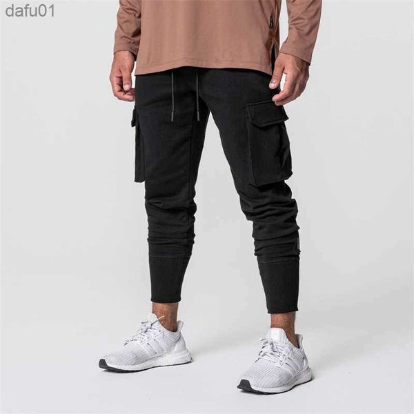 Outono Jogger Pnats calças de moletom masculinas academias calças masculinas moda casual calças de corrida com zíper design multi-bolso calças masculinas L230520