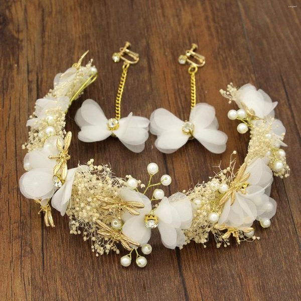 Fermagli per capelli Accessori da sposa Fiore rosa Fasce floreali Fasce per capelli Copricapo Perle Tiara Per donna Spose Bandeau Femme Pour Cheve