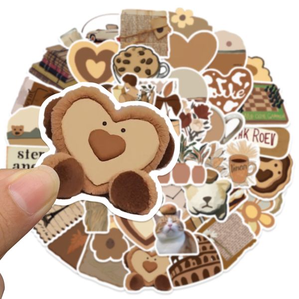 50PCS Adesivi Graffiti Ins Brown Fresh Guitar Decor Per Auto Laptop Frigo Casco Ipad Bicicletta Telefono Moto PS4 Libro Pvc Skateboard Decalcomanie fai da te