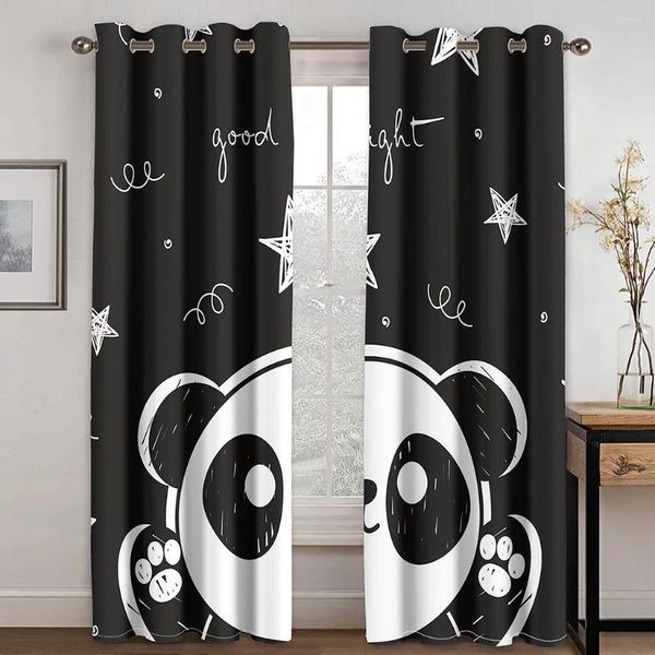 Cortina 3D Digital Impressa Bonito Desenho Panda Poliéster Fino Janela Para Menino Menina Quarto Cortinas Sala De Estar