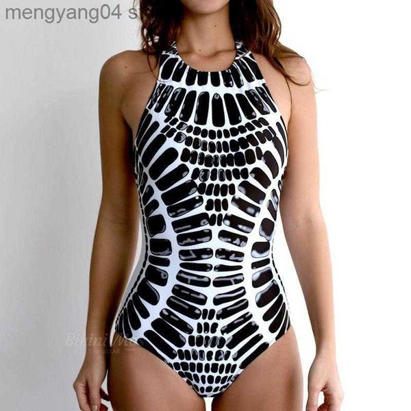 Costumi da bagno da donna Stampa S - XXL Costumi da bagno donna senza schienale di grandi dimensioni Costume intero da donna Costume da bagno monokini con collo alto Costume da bagno da bagno T230606