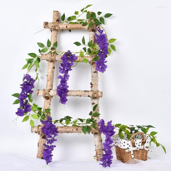 Fiori decorativi Aggiornato 180 cm Glicine Vite artificiale Ghirlanda Matrimonio Arco Decorazione Piante finte Fogliame Rattan Trailing Ivy Wall