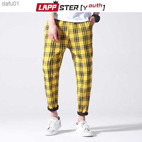 LAPPSTER-Jovens Homens Calças Xadrez Streetwear 2023 Harajuku Moda Coreana Outono Calças Joggers Calças de Moletom Homem 5 Cores Harém Pants L230520