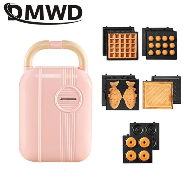 Outros utensílios de cozinha DMWD Máquina de café da manhã multifuncional Máquina de areia elétrica Waffle Donuts Bolas de polvo Taiyaki Light Food Machine 5 pratos 230605