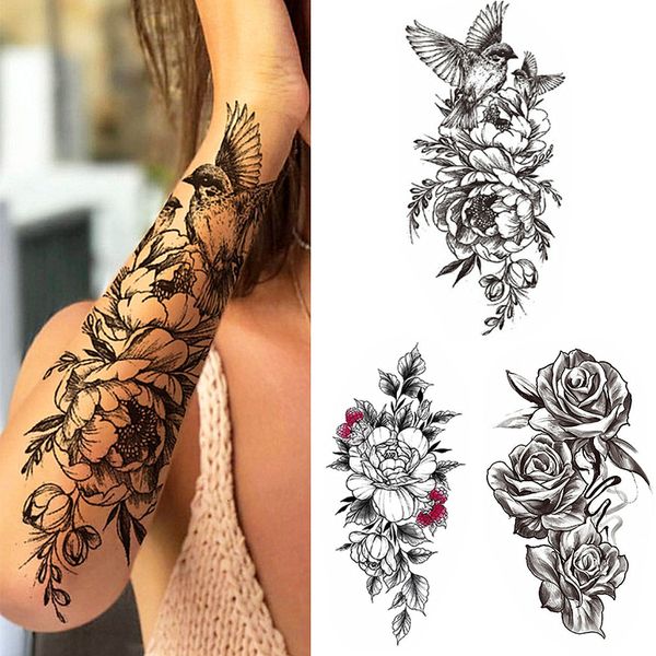 Temporäre Tattoos Sexy Blume Vogel Wasserdichte Tattoo Aufkleber Mädchen Schmetterling Dreamcatcher Kreuz Körper Arm Hülse Brust Gefälschte Totem Frauen 230606