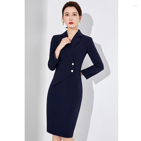 Abiti casual Abbigliamento donna Primavera Autunno Sexy Ufficio Femme Abito da lavoro Taglie forti Reparto vendite lungo e sottile Salone di bellezza Navy