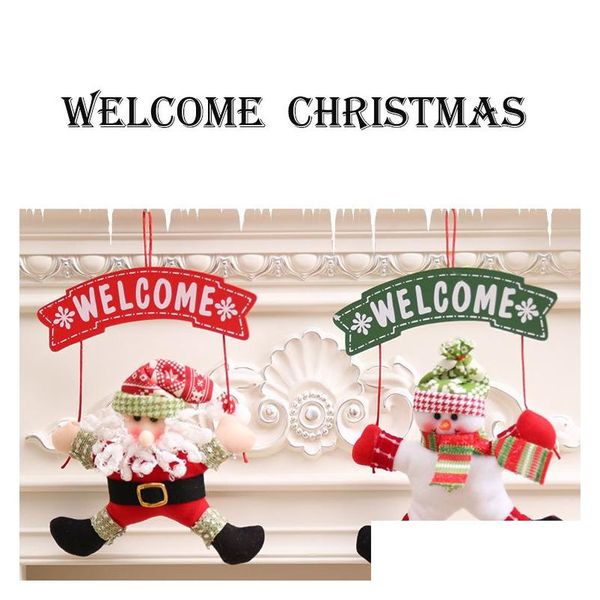 Decorazioni natalizie Benvenuto Babbo Natale Pupazzo di neve Portico appende Figure di cartoni animati Porta Appendere Ghirlanda Festive Home Decor Drop Ship Consegna Garde Dhkhb