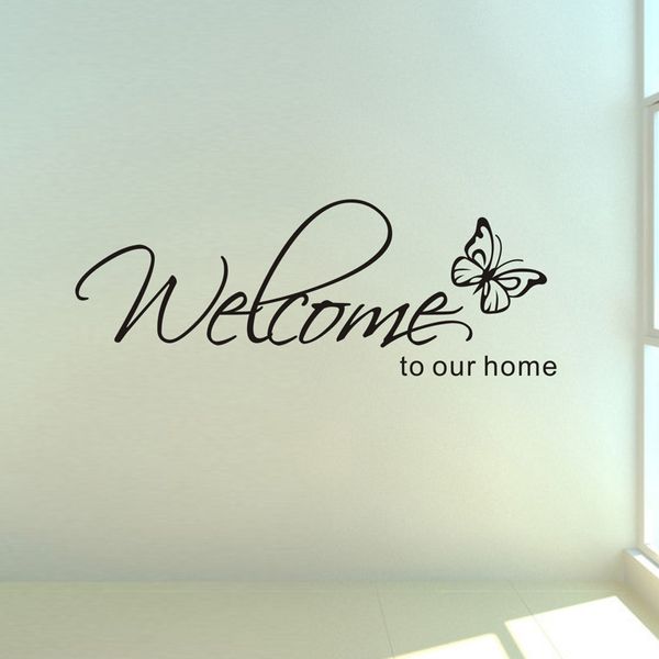 „Welcome To Our Home“-Textmuster-Wandaufkleber, Heimdekoration, Wohnzimmer-Aufkleber, Tapete, Schlafzimmer, dekorative Schmetterlingsaufkleber