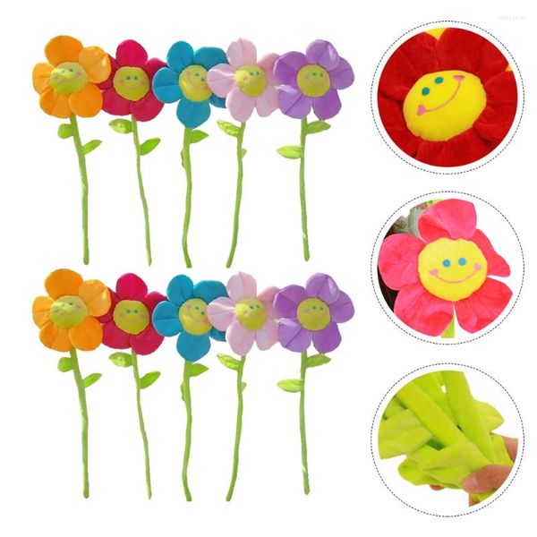 Flores decorativas 10 peças simulado girassol enfeite de janela flor de pelúcia para escritório crianças brinquedos de verão