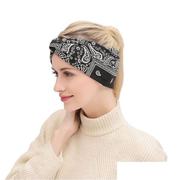 Stirnbänder Blattdruck Kreuz Stirnband Bögen Frauen Turban Twisted Haarband Wraps Headwraps Mode Will und Sandy Geschenk Drop Lieferung Je Dhef5