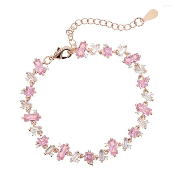 Charm Armbänder Silber Farbe CZ Armband Weiß Grün Rosa Pinky Rechteck Bling Link Kette Frauen Schmuck