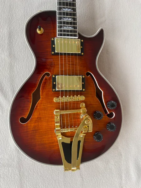 Novidade guitarra elétrica personalizada de 6 cordas Jazz F-Hole Full Hollow