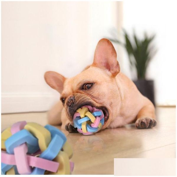Köpek oyuncakları çiğneme sesli elastik çiğneme topu kontrastlı renk öğütme dişleri diş fırçası oyuncak topları eğitim ürünü ve kumlu dr dhhvp