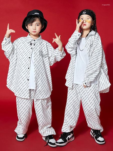 Bühnenkleidung Kinder Mode Kleidung Langarm Lose Hip Hop Tanz Outfit Weiße Hemden Pnat Mädchen Jungen Jazz Performance DNV16066