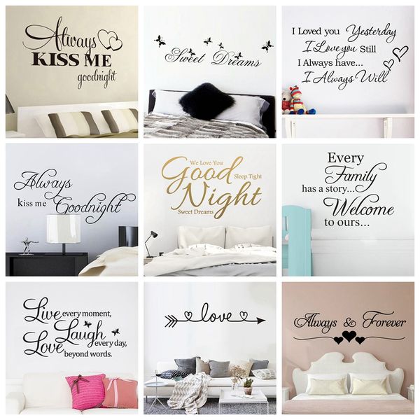 Wandaufkleber mit Zitat „Gute Nacht, süße Träume“, personalisierbar, kreativ für Wohnzimmer, Schlafzimmer, Kunstaufkleber