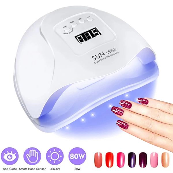 Nageltrockner 80W SUN X5 Trockner zum Aushärten aller Gelpoliermittel UV LED Smart Light Protable Trocknungslampe Maniküre-Werkzeuge 230606