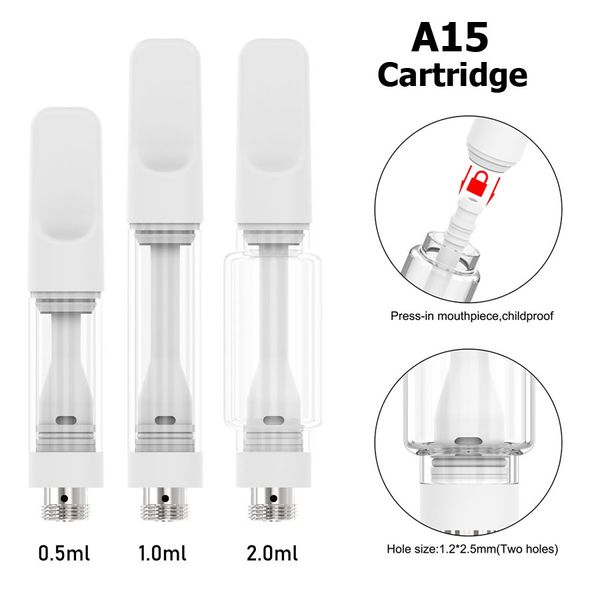 A15 Carrelli in ceramica completa Bulbo cartuccia di vetro grasso Pyrex Pyrex 0,5 ml 1,0 ml da 2,0 ml di olio vaporizzatore 510 Atomizzatore senza asciugatura da 10,5 mm diametro 510 Batterie Forta di fabbrica compatibile