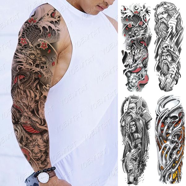 Tatuaggi temporanei Tatuaggio manica grande braccio Drago giapponese Prajna Impermeabile Tatto Sticker Meccanico Body Art Tatoo finto completo Donna Uomo 230606