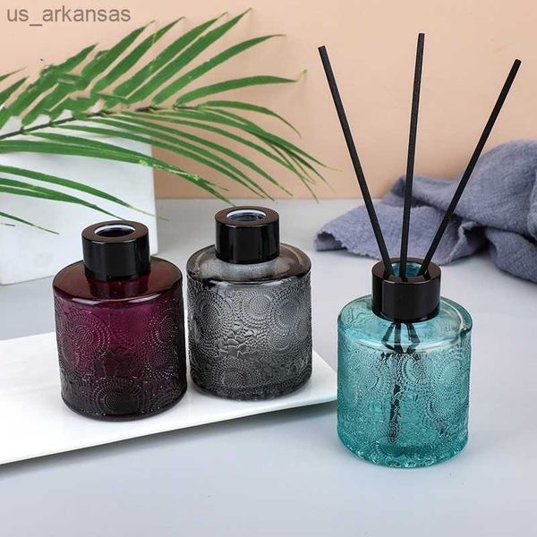 Frasco de perfume de 100 ml gravado em cores sem fogo Rattan Frasco de vidro para aromaterapia Reed Difusor para decoração de sala de estar L230523