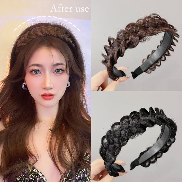 Copricapo Accessori per capelli Fasce a treccia di torsione nera per le donne Fasce di design antiscivolo dentate Moda trecce regolabili Fascia per capelli Ragazze 230605