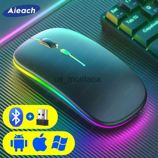 Mouse sem fio recarregável para laptop macbook ipad tablet pc computador bluetooth mouse jogos 24 ghz usb luz de fundo silenciosa ratos j230606