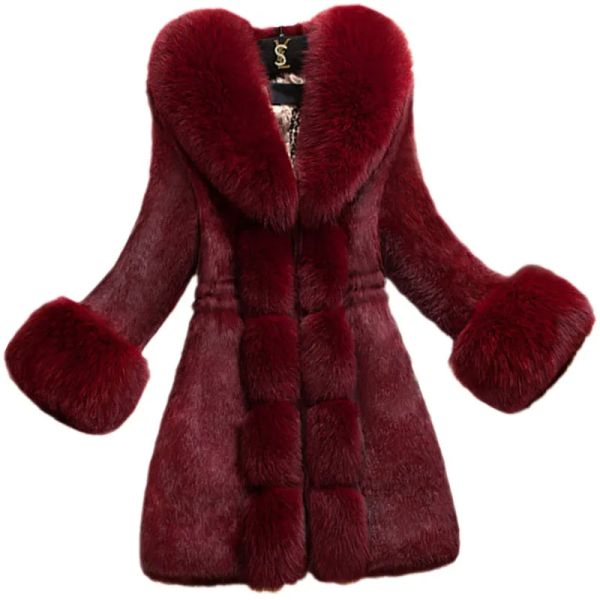 QNPQYX-abrigos de piel de conejo engrosados para mujer, chaqueta cálida de talla grande a la moda, ajustada, para invierno