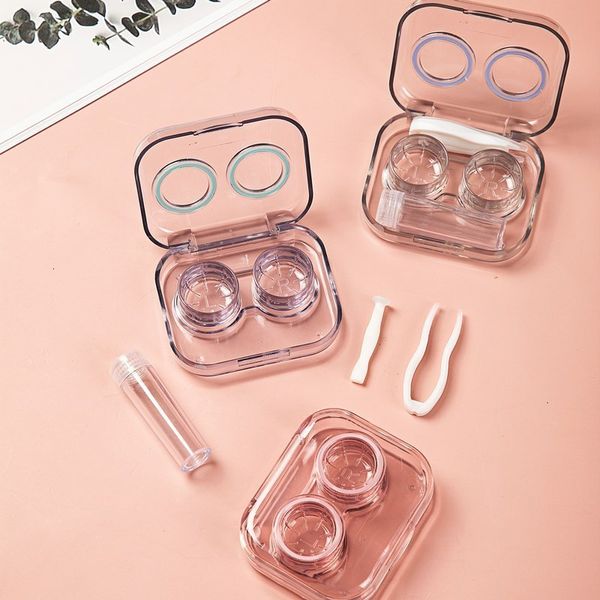 Caso di occhiali da sole stile Pinzette trasparenti Pink Case di lenti a contatto per le donne Viaggio del contenitore per lenti portatile 230605