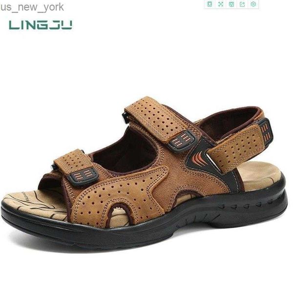 Camel New Summer Sandali da uomo in pelle Trend Dual-use Leisure Beach Sandali piatti da uomo Scarpe casual basse L230518