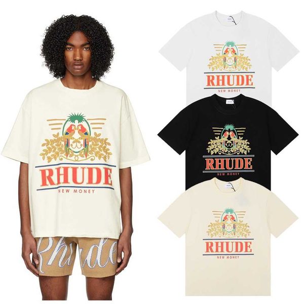 Rhude 2023ss Uomo Donna t Shirt Pappagallo Stampa Vintage Hip Hop Puro Cotone Casual Oversize Tees 52pd