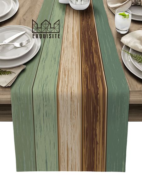 Corredor de mesa Faux Wood Grain Vintage Sage Green Wedding Decor Corredores de mesa Mesa de café Cocina Comedor Paños Home Party Decor 230605