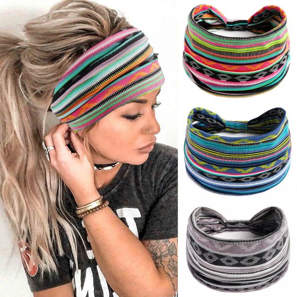 Acessórios para a cabeça Acessórios de cabelo Bohemian Wide Cotton Stretch Headbands Women Headwrap Turbante Bandage Hairbands Bandana 230605