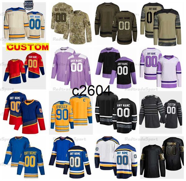 c2604 Custom 2022 Reverse Retro Hockey Maglie Parayko Schenn Binnington Camo Combatte il cancro Krug Kyrou Thomas Buchnevich Faulk Saad Kapanen Leddy Neighbours Barba