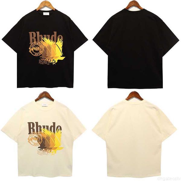 Camisas pretas damasco Rhude camisetas masculinas femininas de alta qualidade casual moda tops impressão de letras camisetas verão novo Rhude manga curta