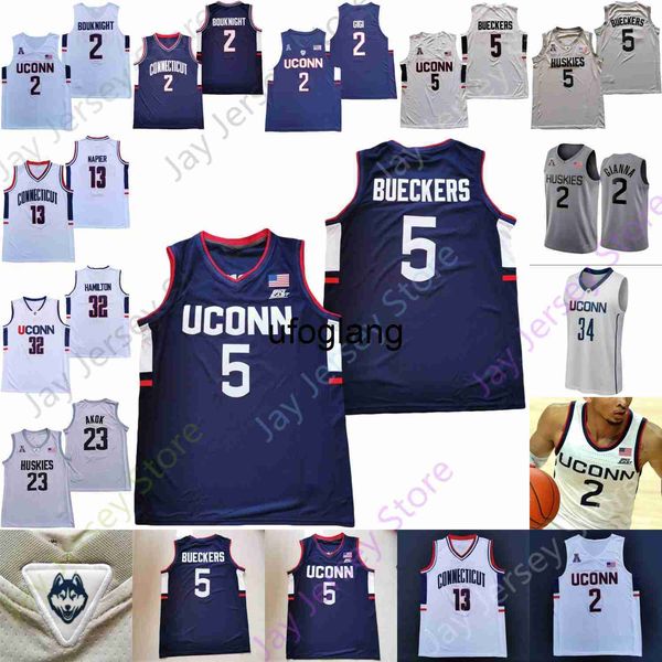 coe1 Connecticut UConn Huskies Camisa de basquete NCAA College Paige Bueckers Tyler Polley Andre Jackson Adama Sanogo Jalen Gaffney R.J. Cole Tyrese Martin Akok