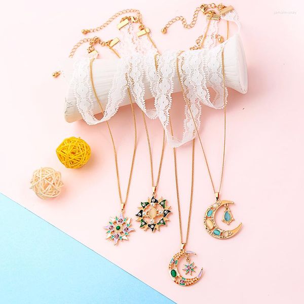 Подвесные ожерелья Kissme четырех типа уникальный акриловый жемчужный многоцветный эмалевая смола луна Звездный солнце для женщин подарки Золотые украшения